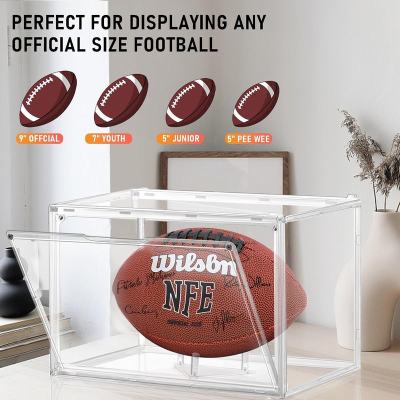 KKU 2 Pack Football Display Case, Acrylic Clear Football Case Full Size with Magnetic Door, Professional Memorabilia Football Display Boxes Football Holder Dust and UV Protection - Image 4